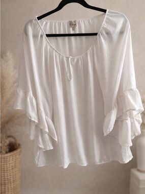 Como Vintage White Boho Peasant Top Bell Sleeve Size Large